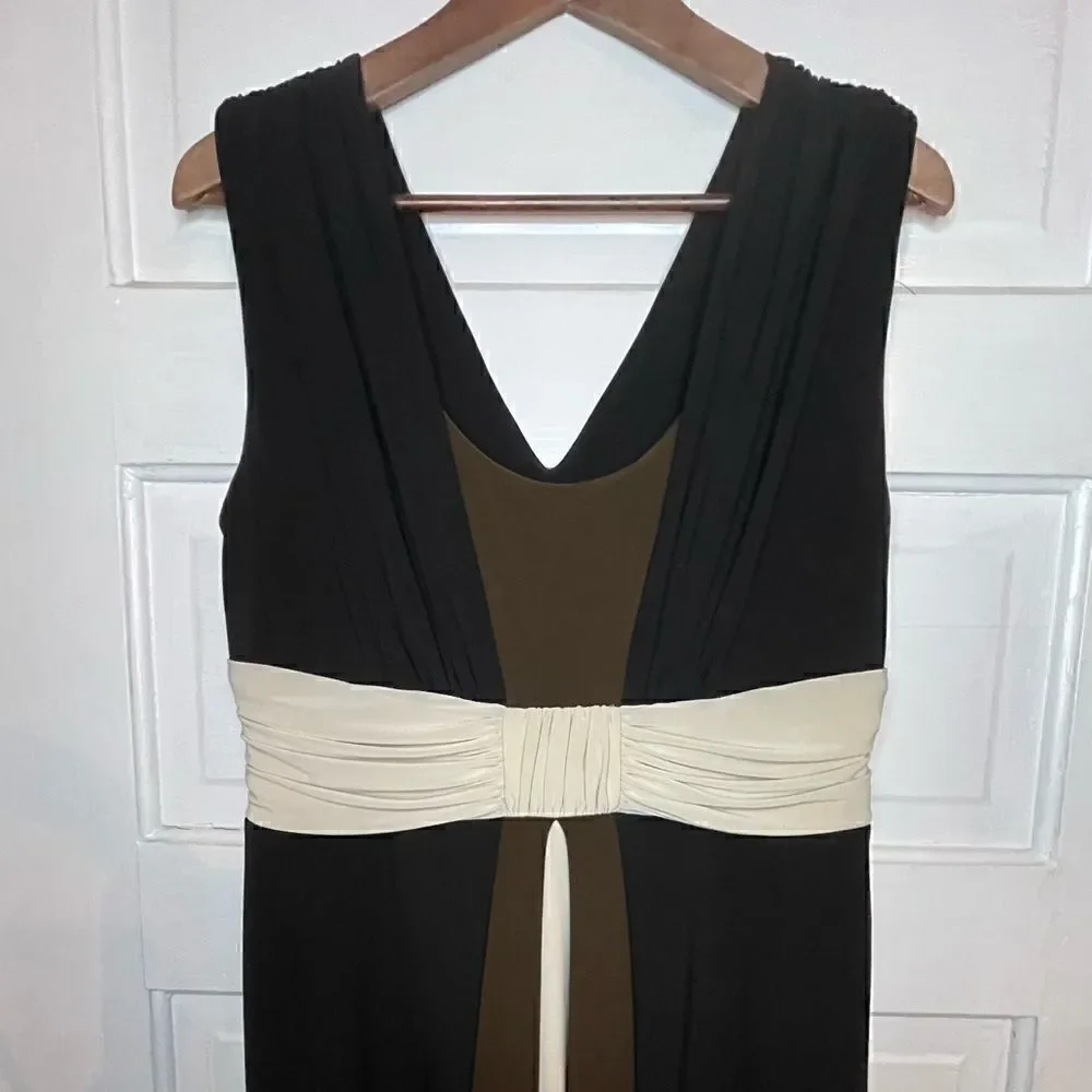 Anne Klein Tricolor Sleeveless Front & Back V-Neck Dress